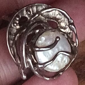 Brutalist Silver Pearl Ring Artisan Made